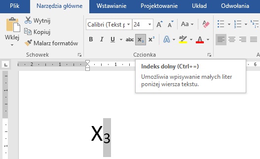 Jak zrobić w Wordzie indeks dolny - screen